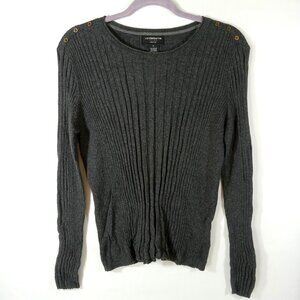 Liz Claiborne Career Long Sleeve Ribbed Sweater Women's Large Petite Gray